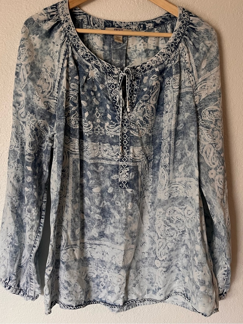 Vintage America Blue Paisley Tie-Front Peasant Tunic